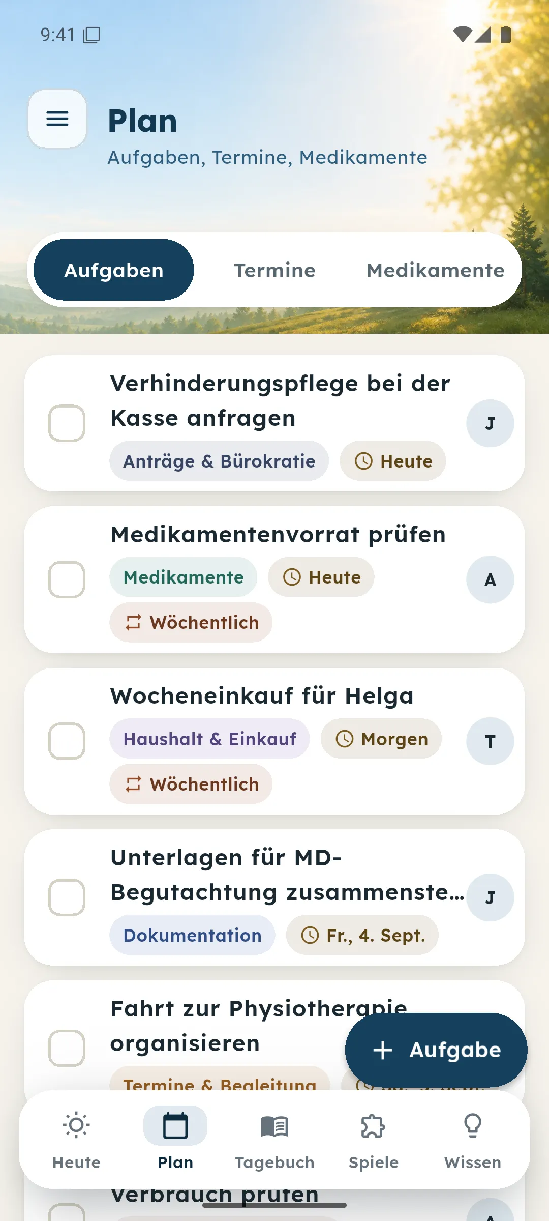 Plan-Ansicht mit Aufgaben, Zuständigkeiten und Fälligkeiten