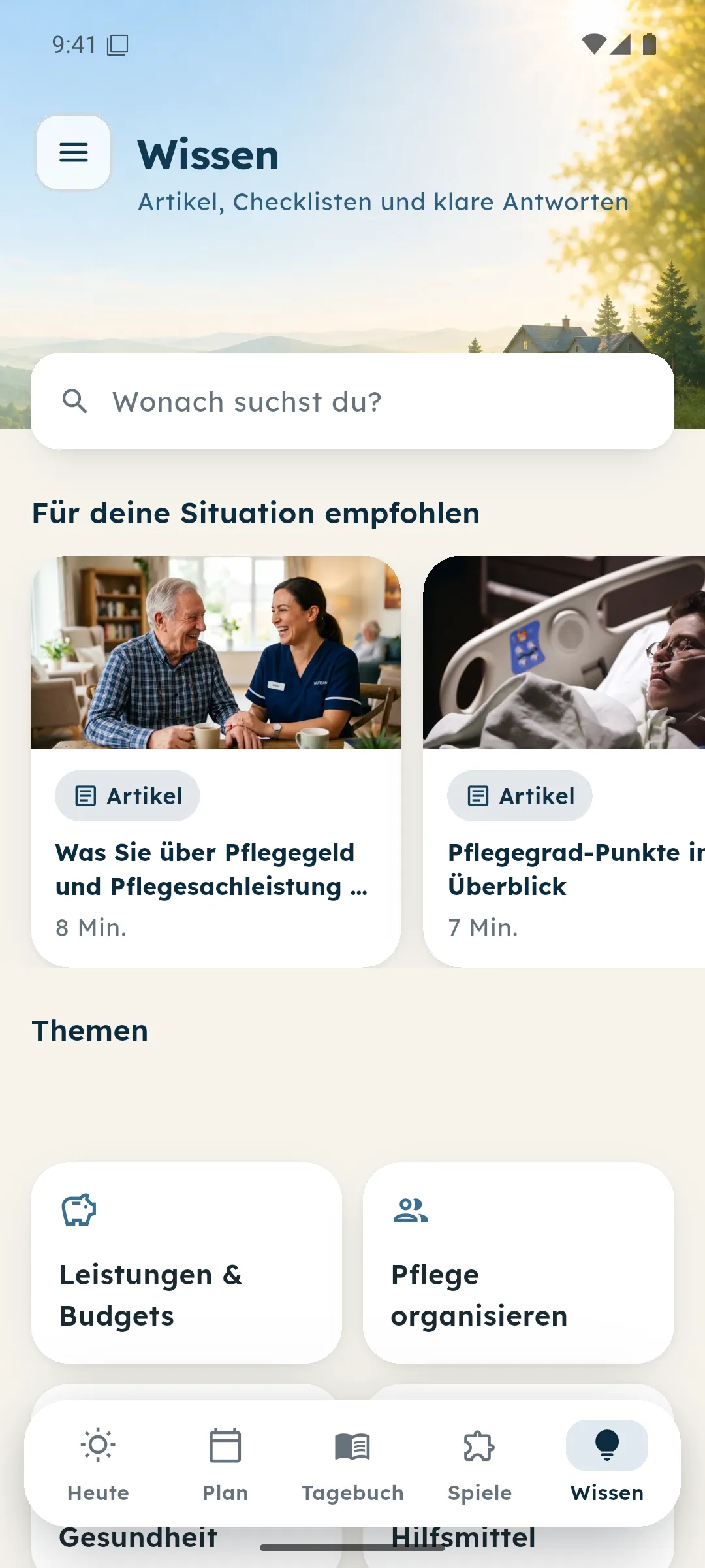 Ratgeber-Übersicht mit empfohlenen Artikeln und Themen